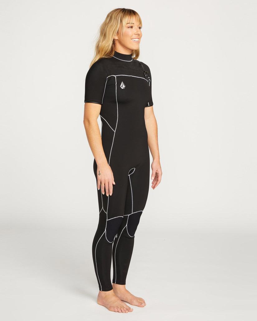 Traje de neopreno de manga corta de 2Mm con cremallera en el pecho - BLACK