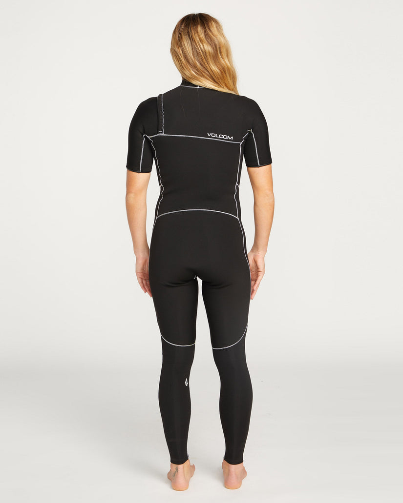 Traje de neopreno de manga corta de 2Mm con cremallera en el pecho - BLACK